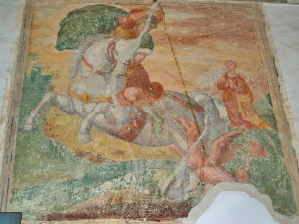 L'affresco raffigurante San Giorgio mentre uccide il drago